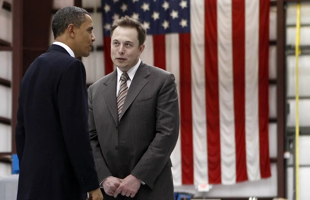 U.S. President Barack Obama speaks to Head of SpaceX Elon Musk on a tour of Cape Canaveral Air Force Station in Cape Canaveral
