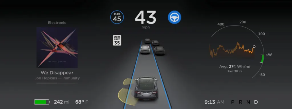 Visuel du tableau de bord de l'Autopilot Tesla