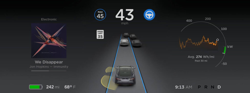 Visuel du tableau de bord de l'Autopilot Tesla