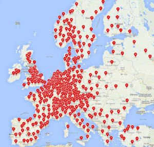 Carte des superchargeurs en Europe
