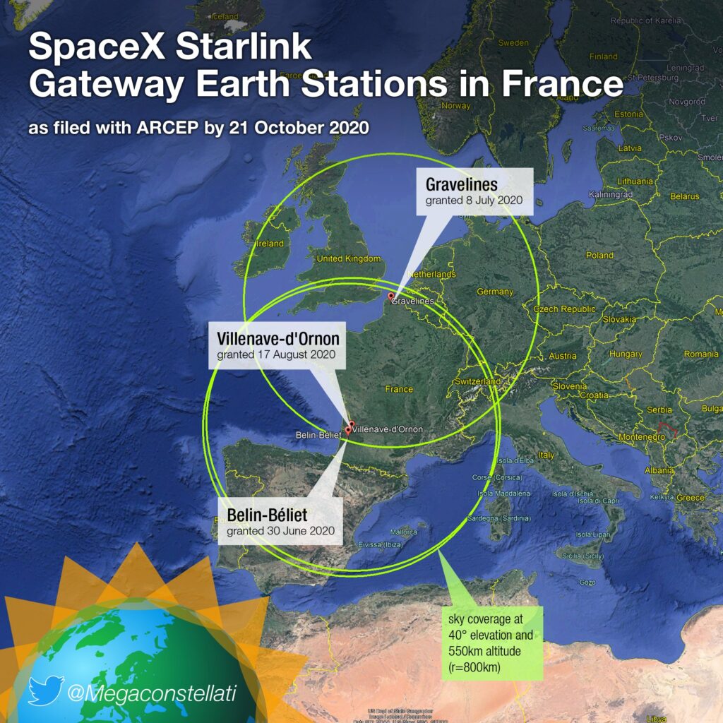 Carte du déploiement du réseau Starlink en France pour 2020