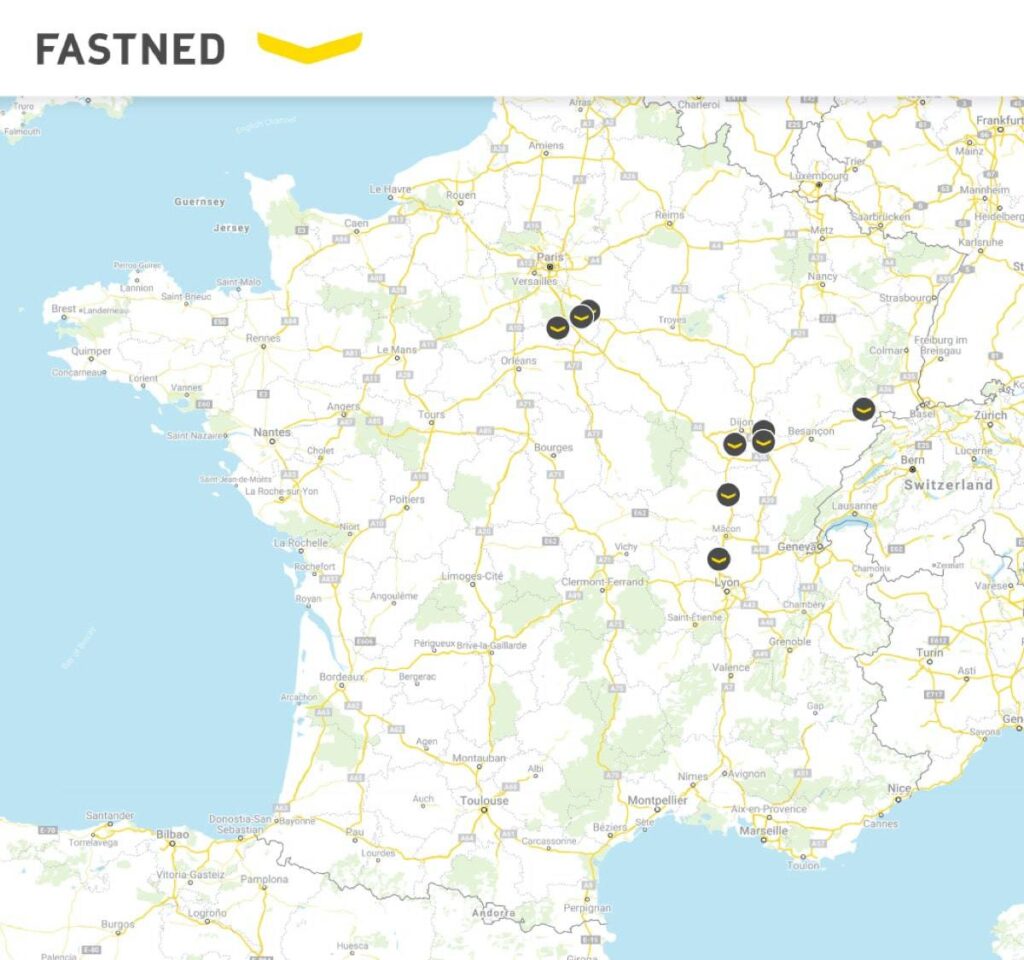 Carte d'implantation des stations de recharge Fastned en France