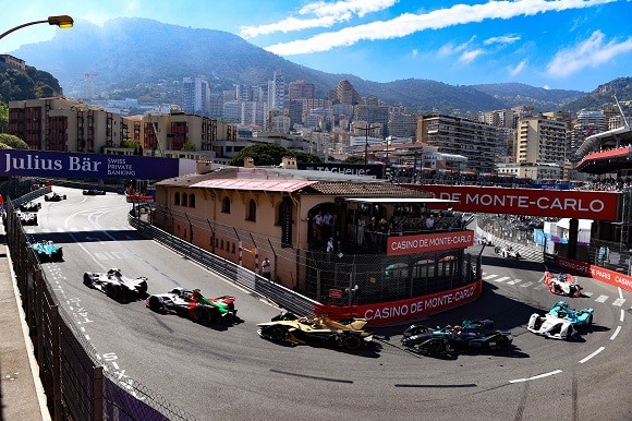 MONTE CARLO, MONACO - MAY 11: Daniel Abt (DEU), Audi Sport ABT Schaeffler, Audi e-tron FE05 leads Andre Lotterer (DEU), DS TECHEETAH, DS E-Tense FE19 Gary Paffett (GBR), HWA Racelab, VFE-05 and Tom Dillmann (FRA), NIO Formula E Team, NIO Sport 004 during the Monaco E-prix at Monte Carlo on May 11, 2019 in Monte Carlo, Monaco. (Photo by Sam Bagnall / LAT Images