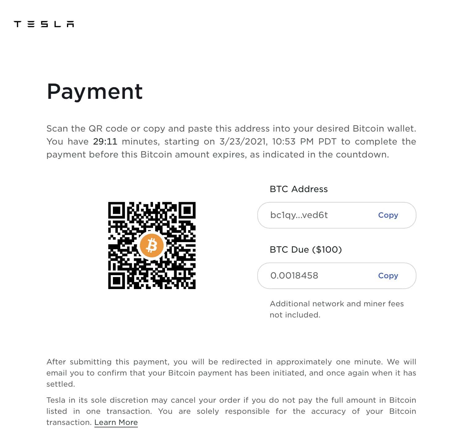 Tesla Payment