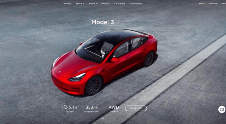 Image de la Tesla Model 3 issue du site Tesla