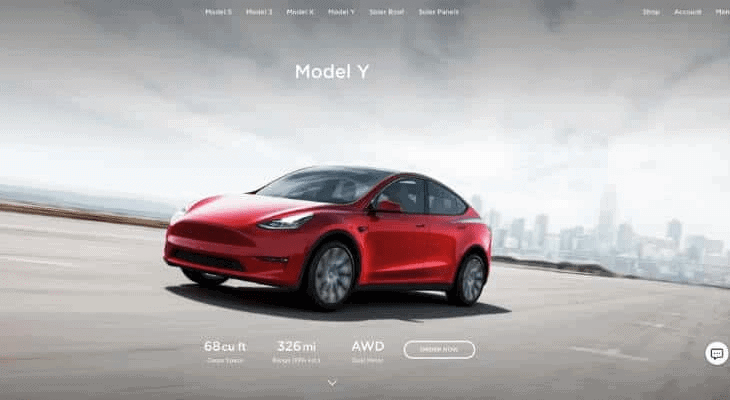 Photo de présentation de la Tesla Model Y sur le site du constructeur
