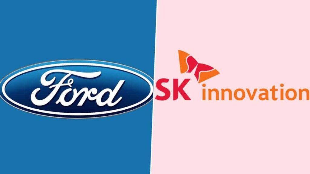Image associant les logos de l'américain Ford et du coréen SK Innovation, engagés dans une joint venture.