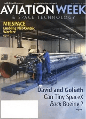 Couverture Aviation Week & Space Technology titrant sur la rivalité entre Boeing et SpaceX ... en 2004