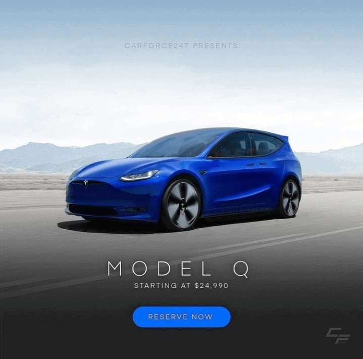 Photo de la Tesla Model 2 (nommée ici Model Q dans sa phase de conception)