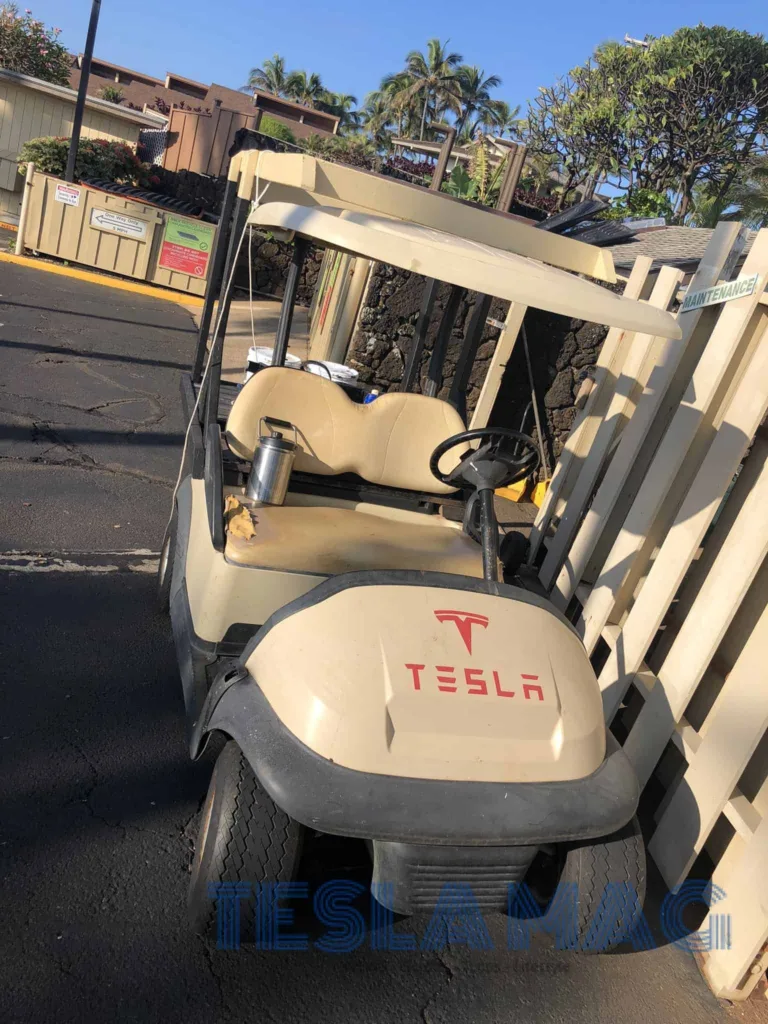Image insolite d&rsquo;une voiturette de Golf Tesla