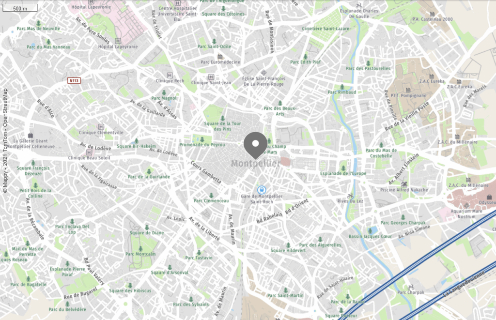 Plan Mappy centrée sur la ville de Montpellier