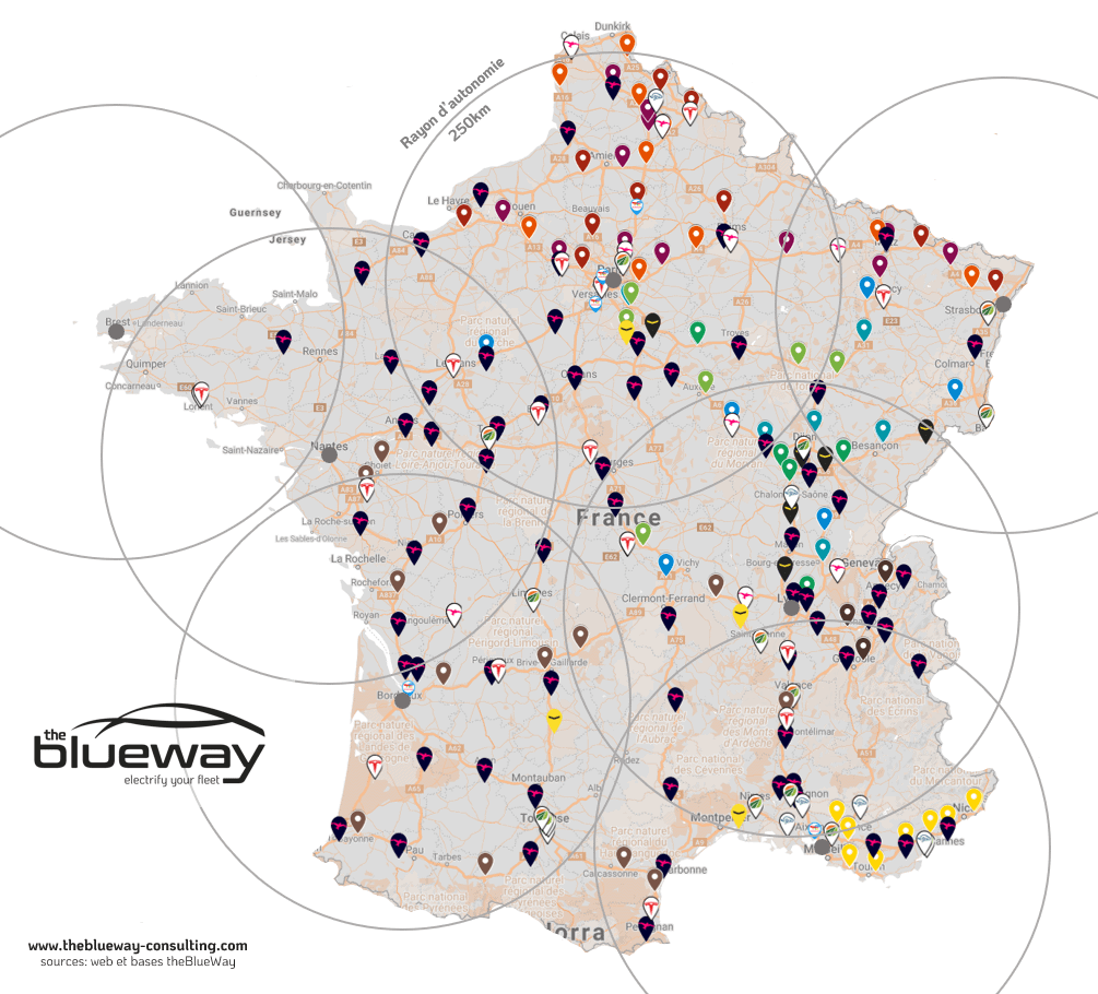 Carte montrant le déploiement du réseau theBlueWay