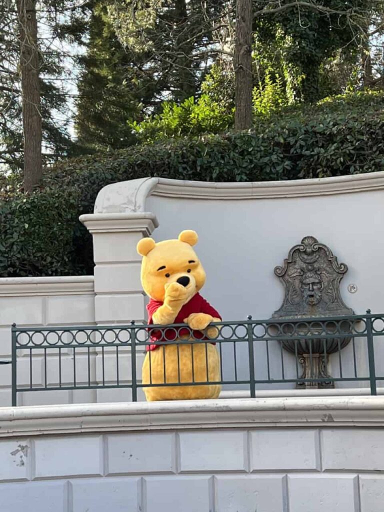 Photo de la mascotte Winnie l'ourson, dans le parc EuroDisney