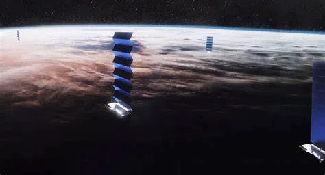 Vue d'artiste de la constellation de satellites du réseau Starlink, de SpaceX