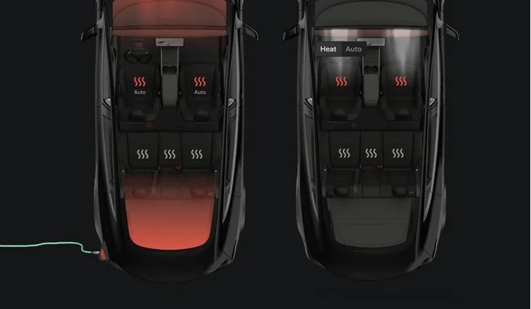 Interface de l'appli permettant de régler le chauffage des sièges de la Tesla