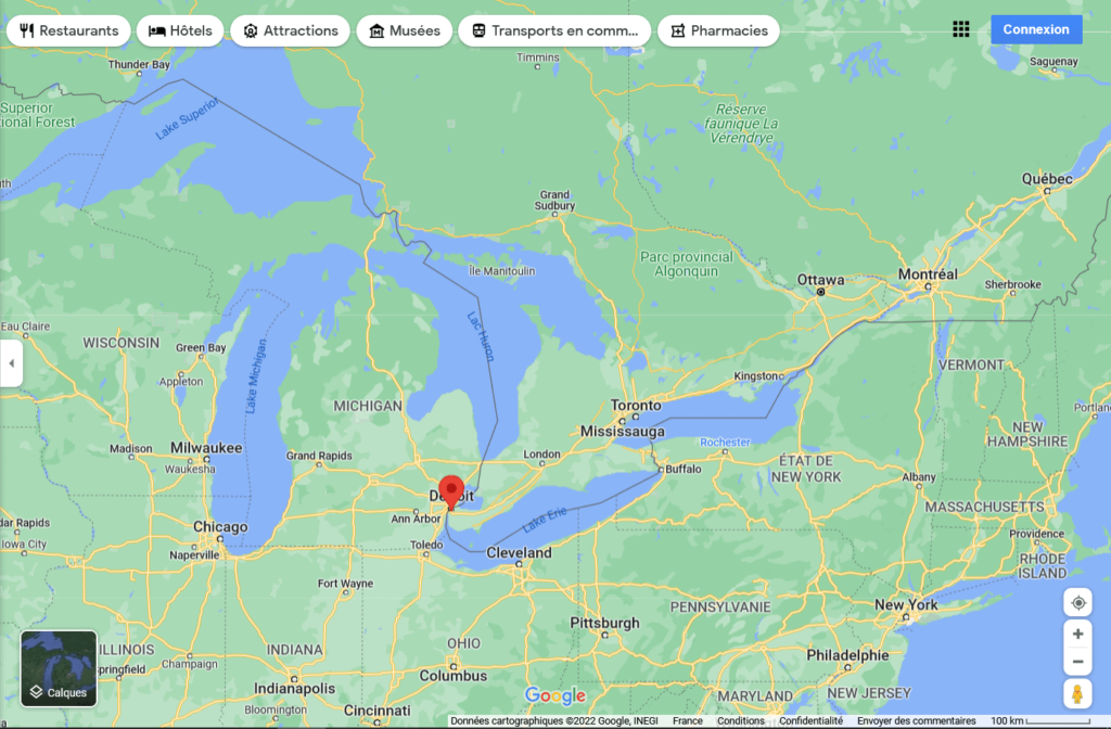 Localisation de la ville de Windsor, Ontario (Source : Google Maps)