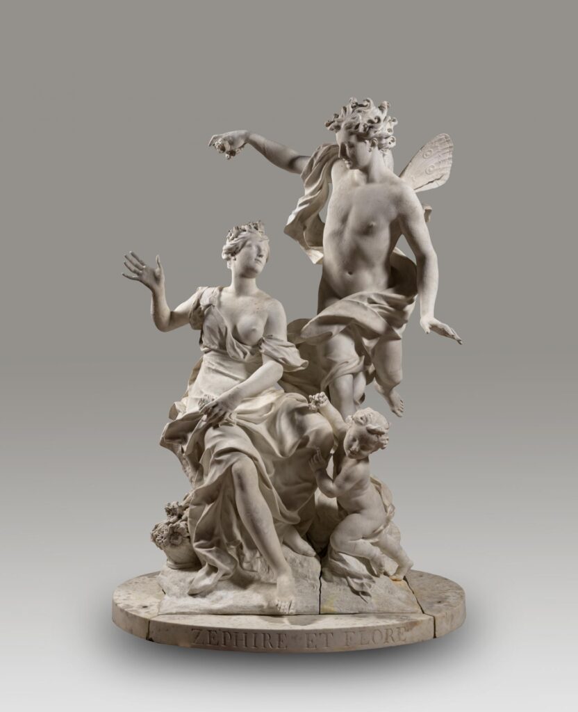 Photo de la statue de Zéphyr, Flore et Cupidon, au Château de Versailles