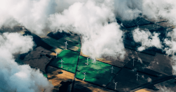 Part of the energy mix: a wind farm (aerial view)