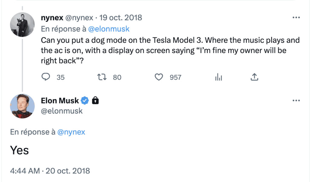 échange de tweet entre Elon Musk et un utilisateur