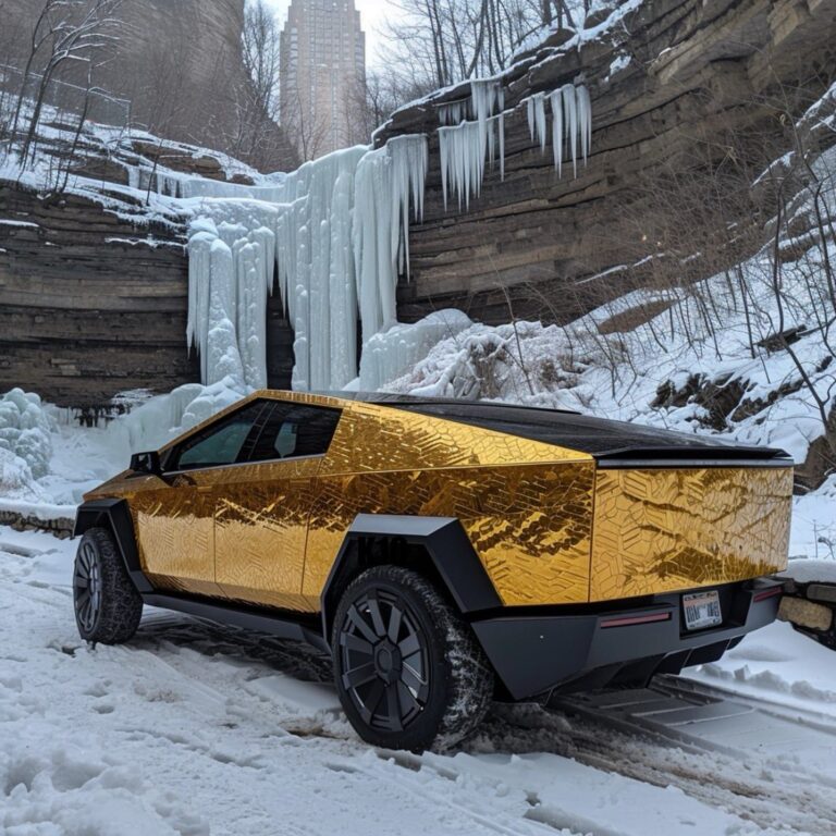 Photo incroyable : Le Cybertruck de Tesla brille d’un éclat doré dans un paysage hivernal
