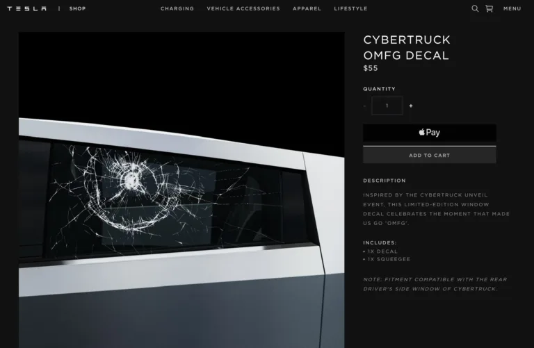 Tesla lance un autocollant de vitre brisée, pour épargner aux fans de refaire le &lsquo;test Musk&rsquo; sur le Cybertruck !
