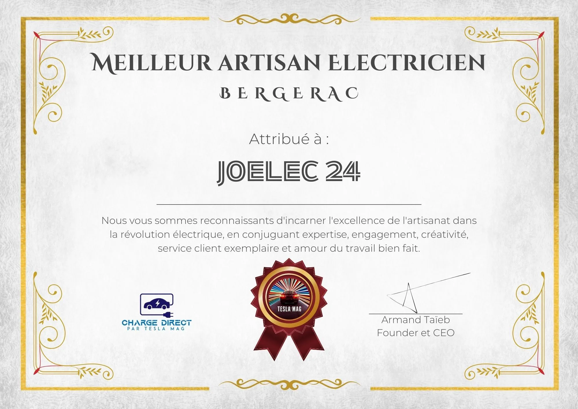 label meilleur artisan JOELEC 24