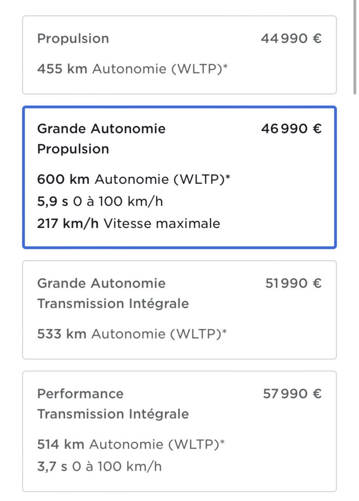 nouveau prix Tesla Model Y