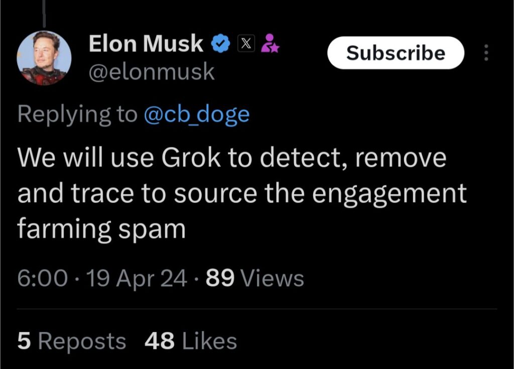 usage de grok contre le spam par Elon Musk