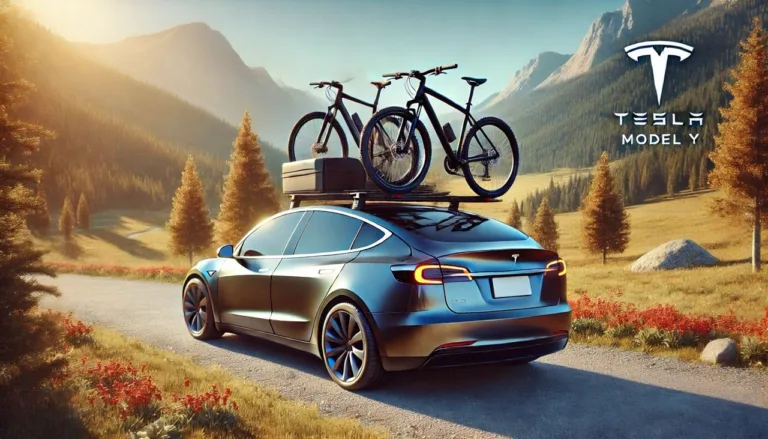Illustration : vélos transportés sur une Tesla Model Y