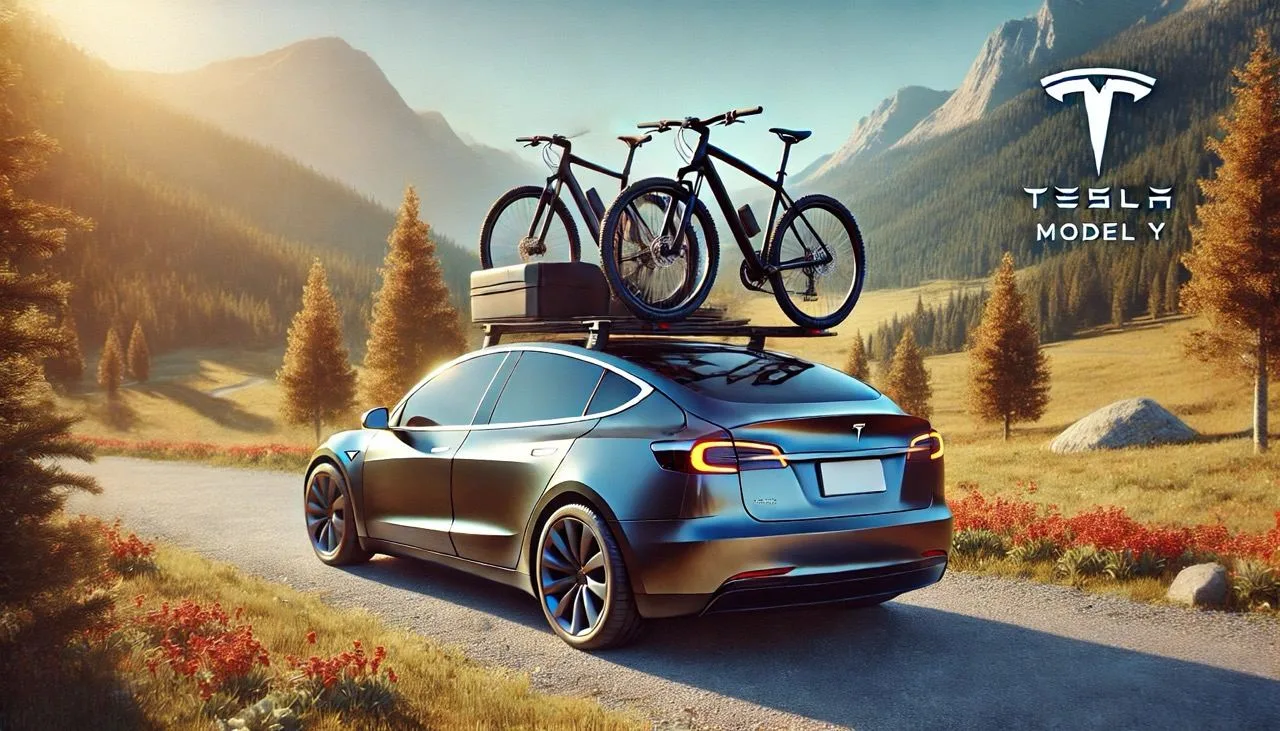 Illustration : vélos transportés sur une Tesla Model Y
