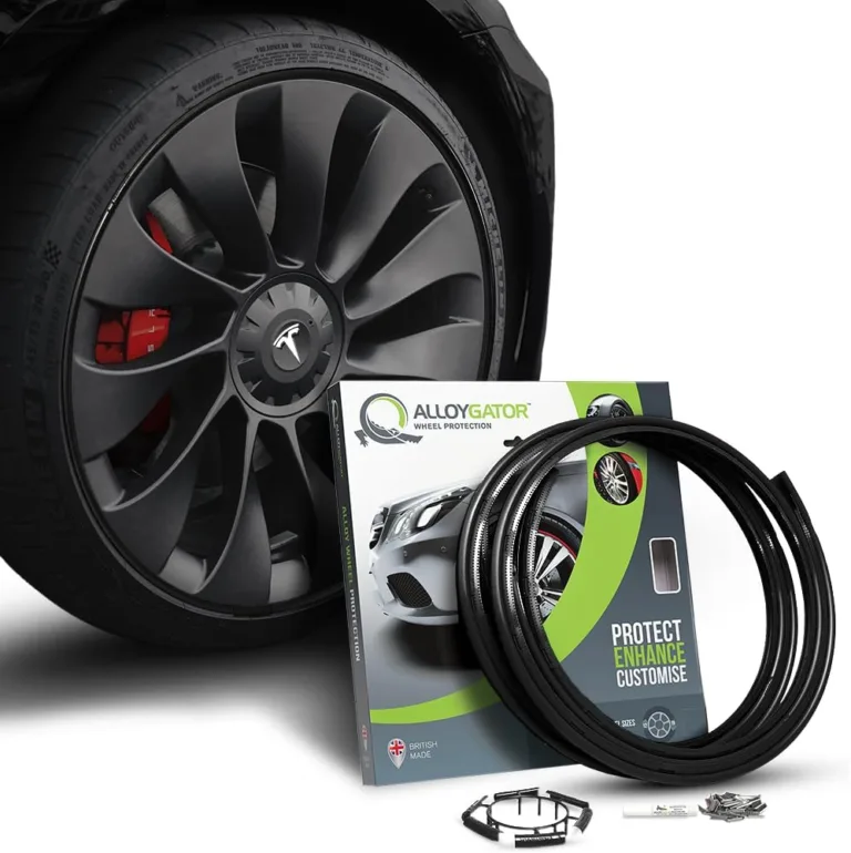 Protections de jantes pour Tesla, montées et dans leur emballage