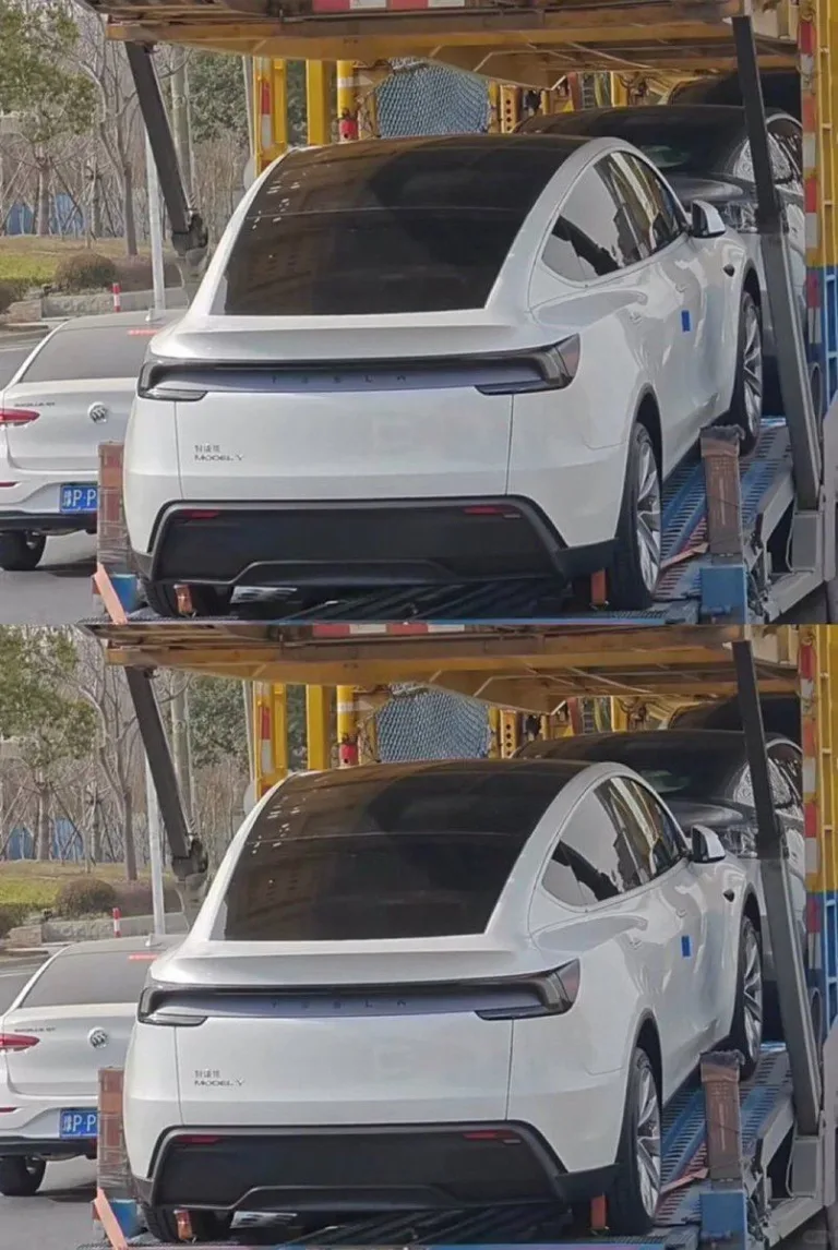 Photo d&rsquo;une Tesla Model Y blanche restylée, prise à la Giga Shanghai