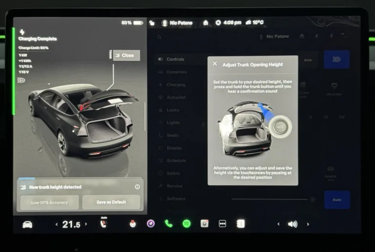 Une nouvelle interface utilisateur pour les coffres à hauteur réglable de Tesla