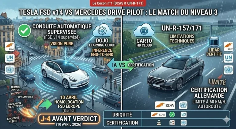 Tesla FSD v14 vs Mercedes Drive Pilot : Le match de la conduite autonome