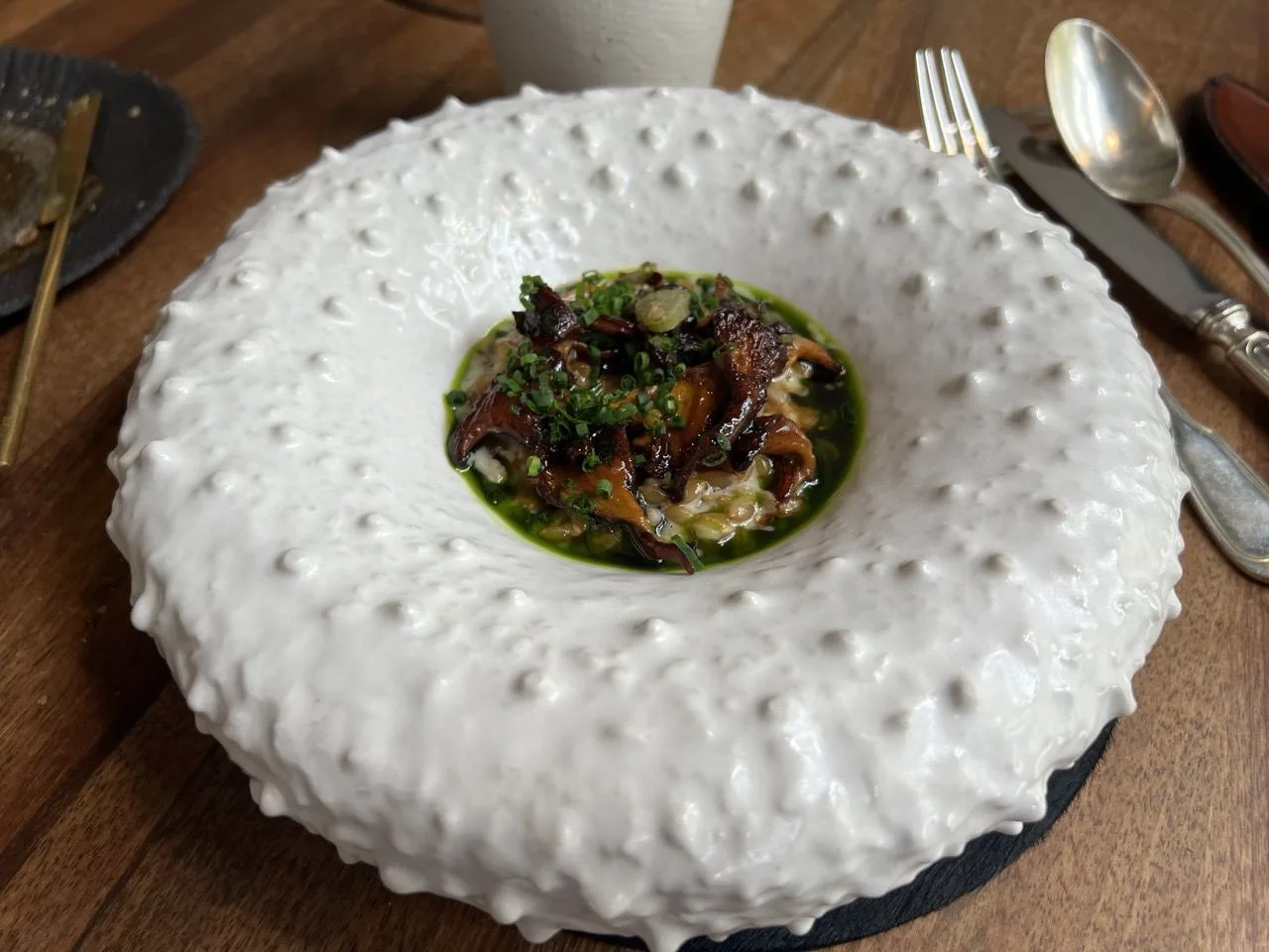 Risotto de petit épeautre aux girolles et au shiso, restaurant L’Ours