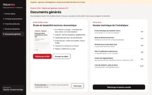 Maquette du logiciel de prospection, données fictives : l’étude pour votre client et le dossier technique pour vous