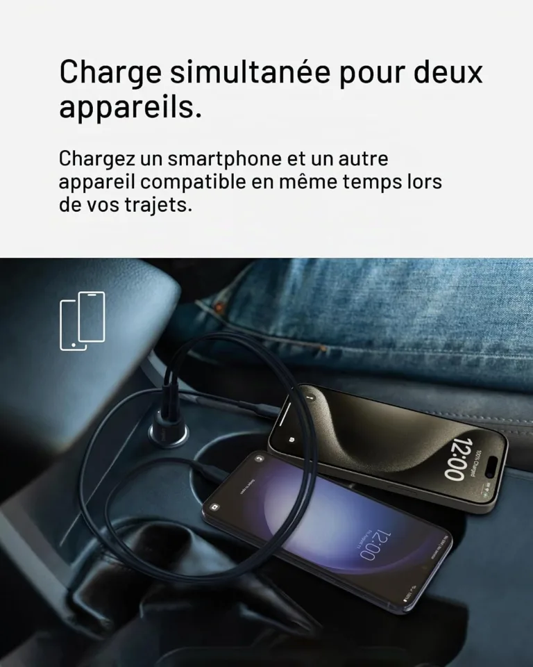 Le chargeur Belkin BoostCharge 42 W branché dans une voiture