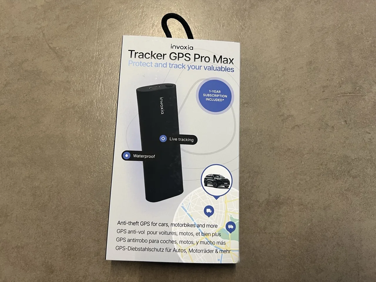 La boîte du traceur GPS Invoxia Tracker GPS Pro Max reçue à la rédaction