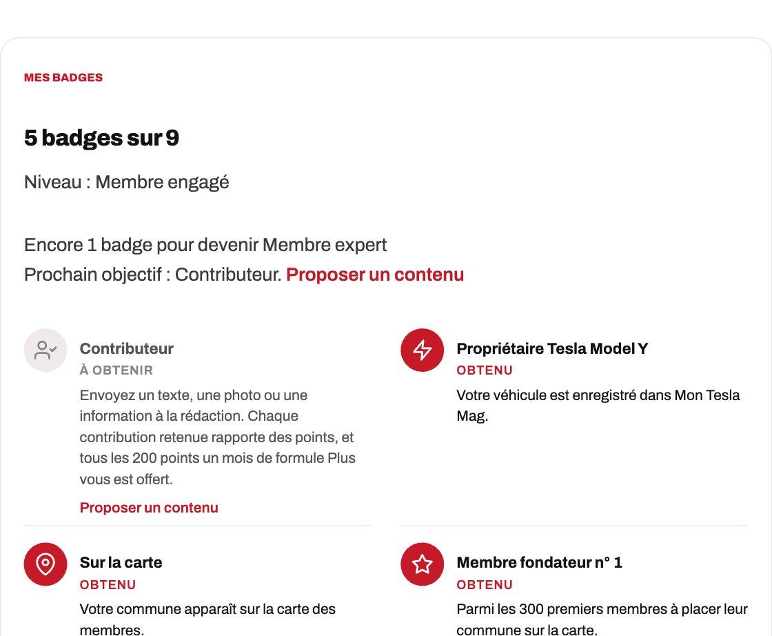 L'onglet Mes badges de l'espace Mon Tesla Mag