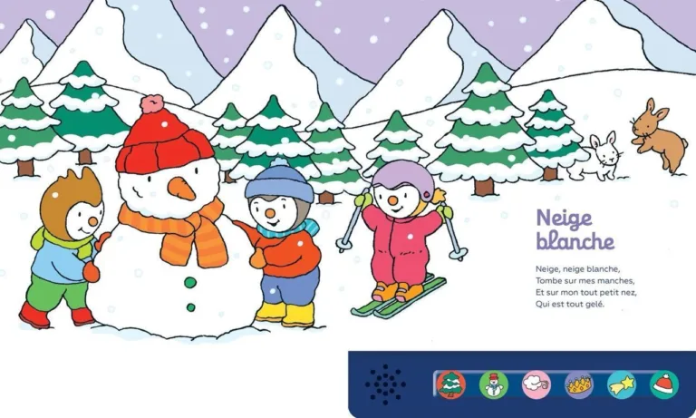 Une page du livre sonore Comptines de Noël T'choupi