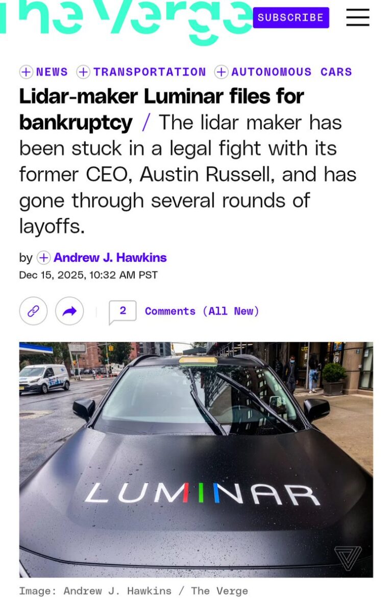 The Rise and Fall of LiDAR: Lessons from Luminar’s Bankruptcy