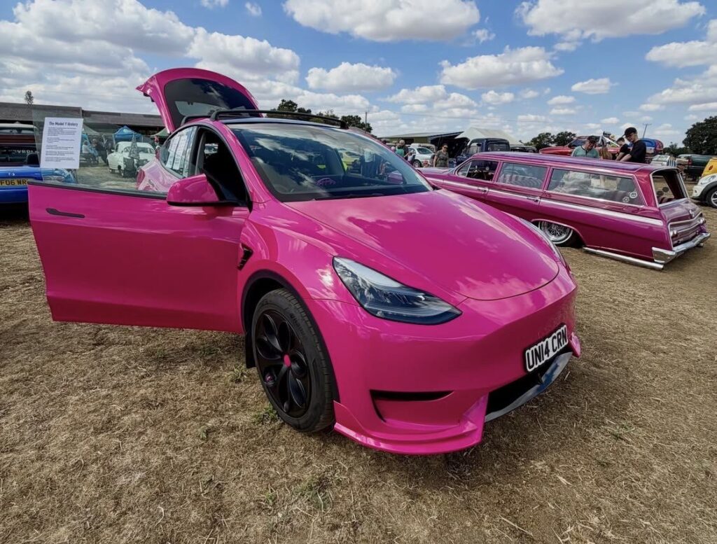 The Unicorn Tesla on display at a UK car show