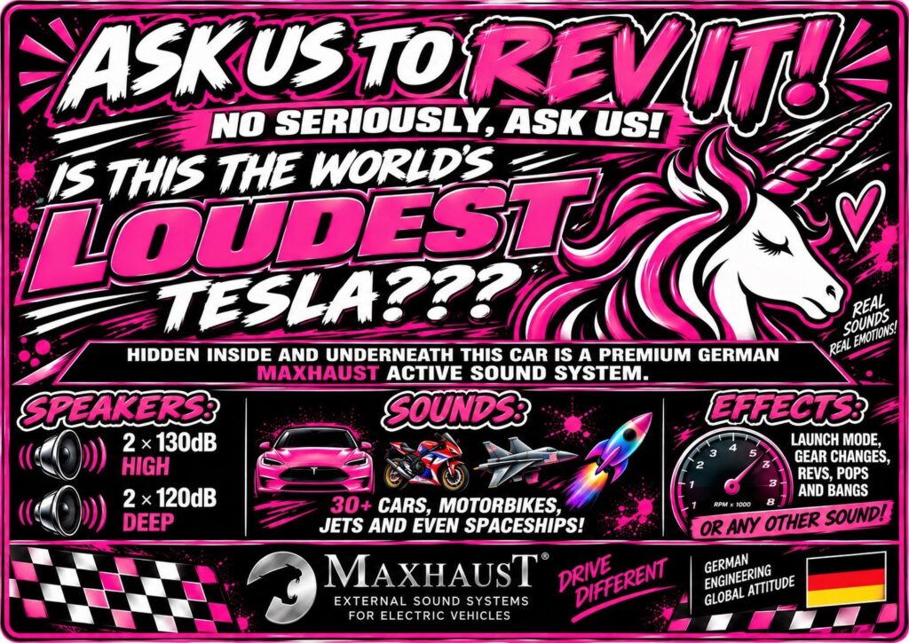 Maxhaust active sound system on The Unicorn Tesla